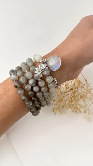 Natural Moonstone 8mm 108 Mala Beads, Spiritual, Meditation Beads, Reiki, Japa Mala, Buddhist Prayer Beads, Yoga Bracelet, healing beads LKMALA-RRGU-2171