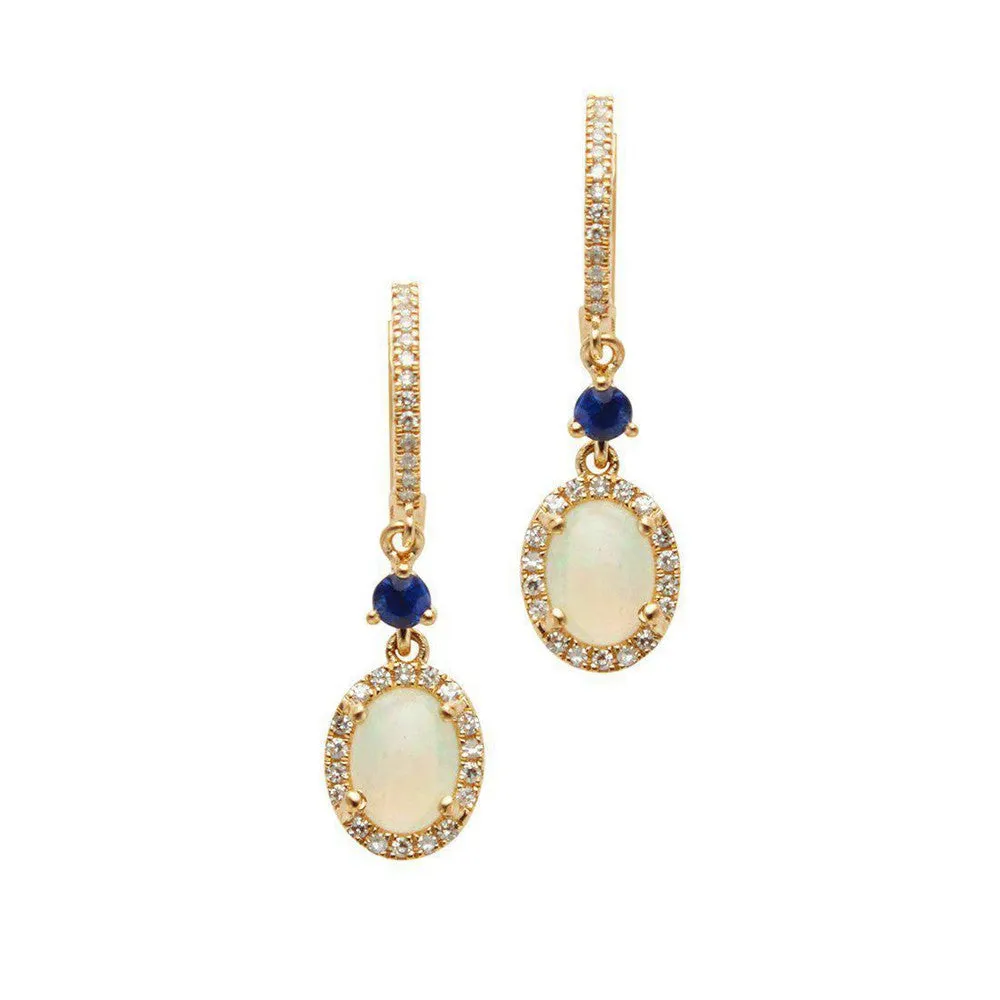Opal Huggie Earrings With Blue Sapphires