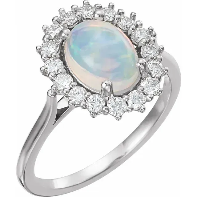 Oval Natural Opal Setting with Diamond Accented Halo and Cathedral Shank Ring