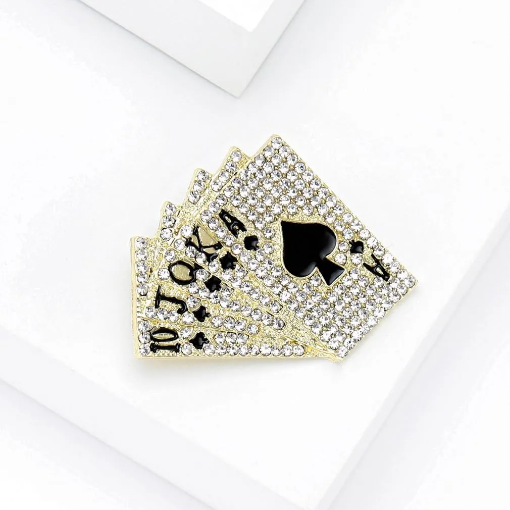 Poker Brooch Pins for Women, Hip Hop Playing Cards Brooch Pin, Cute Royal Flush Brooch Lapel Pin, Punk Rock Poker Cards Brooches Pins for Women Hat Bag Suit Dress Accessories