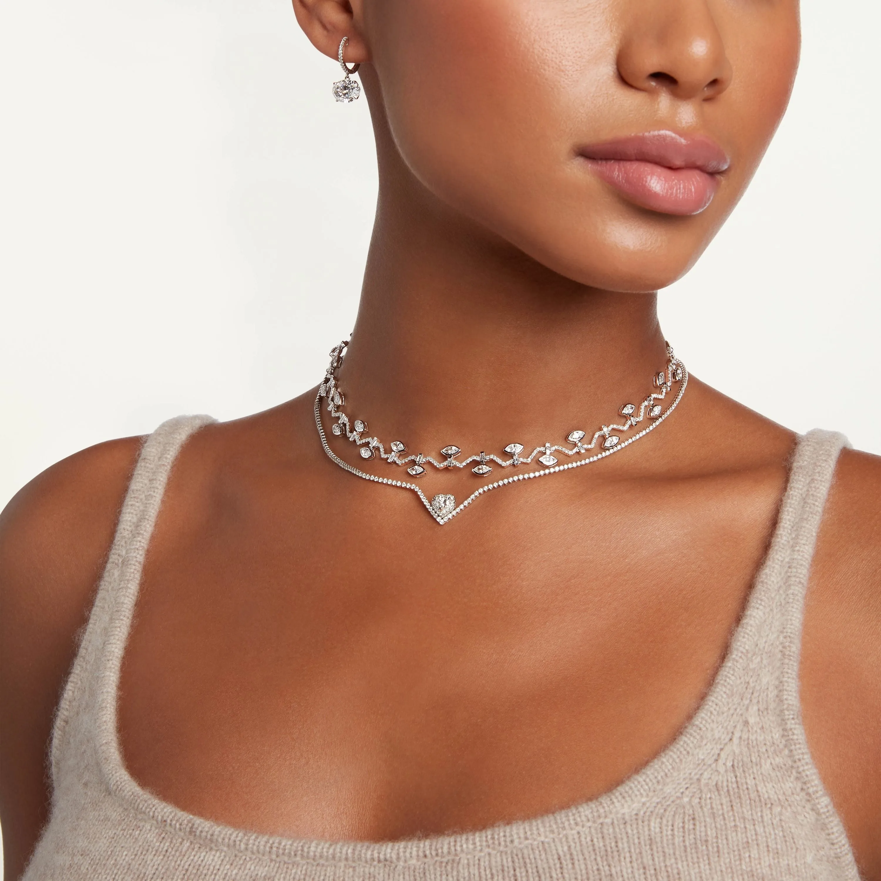 READY TO SHIP EMERALD & DIAMOND FLOATING HEART PAVE THREAD NECKLACE