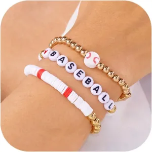 RINHOO Football Baseball Soccer Heishi Clay Beaded Bracelets Stackable Stretch Sports Theme Charm Bracelets for Women Game Day Jewelry Gifts