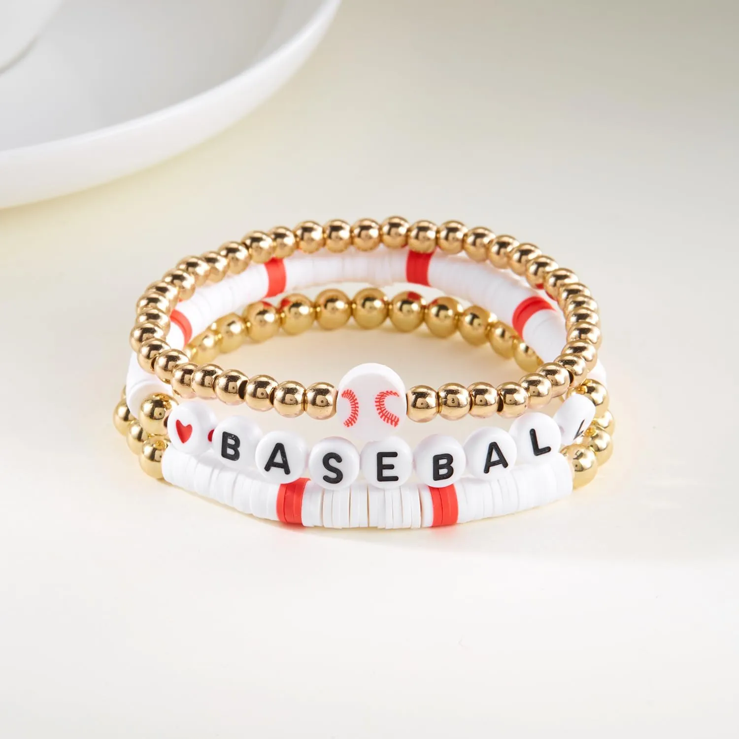 RINHOO Football Baseball Soccer Heishi Clay Beaded Bracelets Stackable Stretch Sports Theme Charm Bracelets for Women Game Day Jewelry Gifts