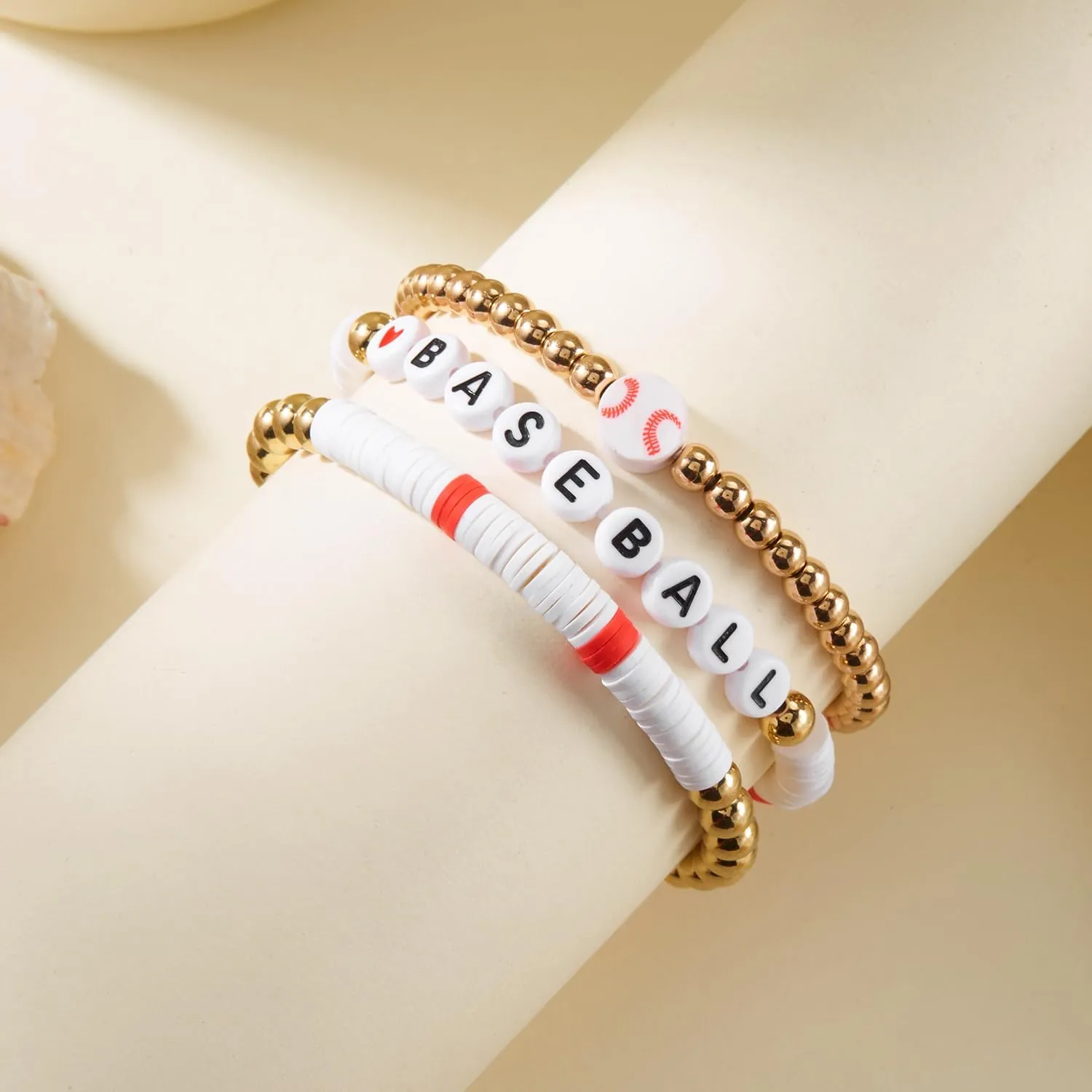 RINHOO Football Baseball Soccer Heishi Clay Beaded Bracelets Stackable Stretch Sports Theme Charm Bracelets for Women Game Day Jewelry Gifts