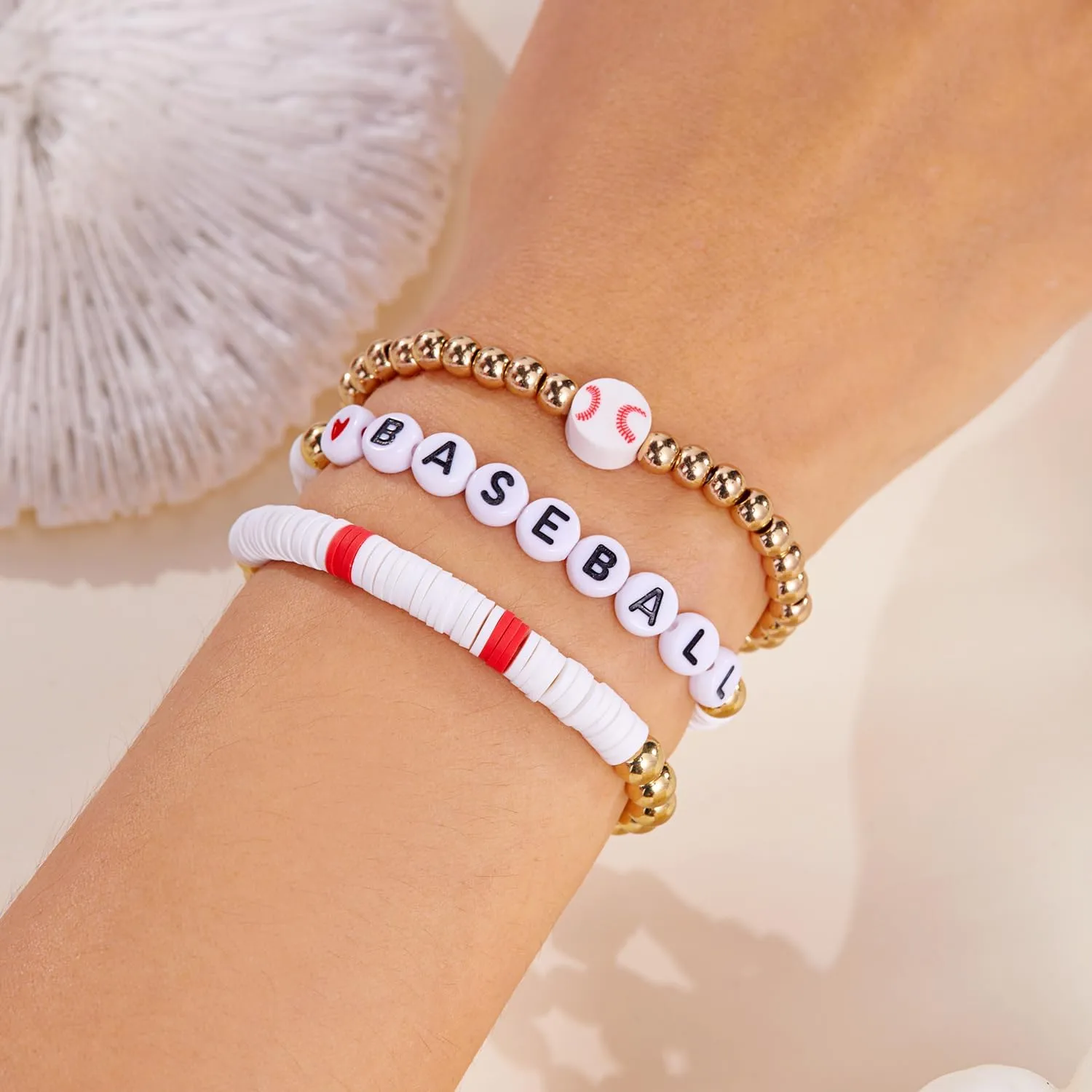 RINHOO Football Baseball Soccer Heishi Clay Beaded Bracelets Stackable Stretch Sports Theme Charm Bracelets for Women Game Day Jewelry Gifts