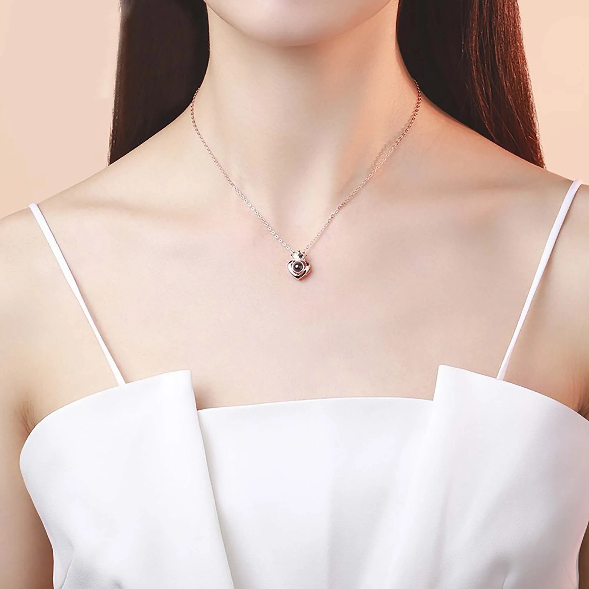 Rose Gold Silver Color 100 Languages I Love You Projection Heart Crown name Pendant Necklace Romantic Memory
