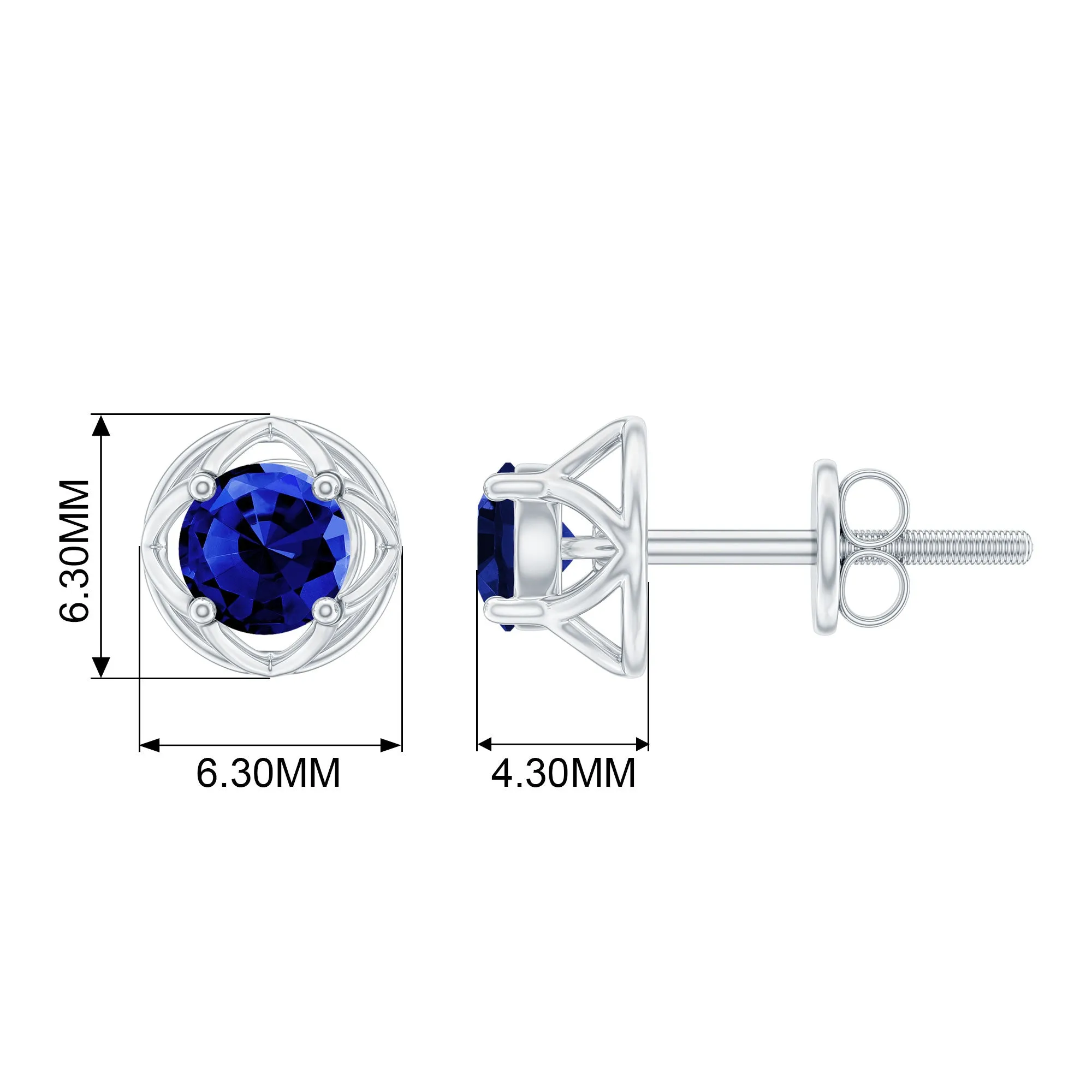 Round Cut Created Blue Sapphire Solitaire Floral Stud Earrings