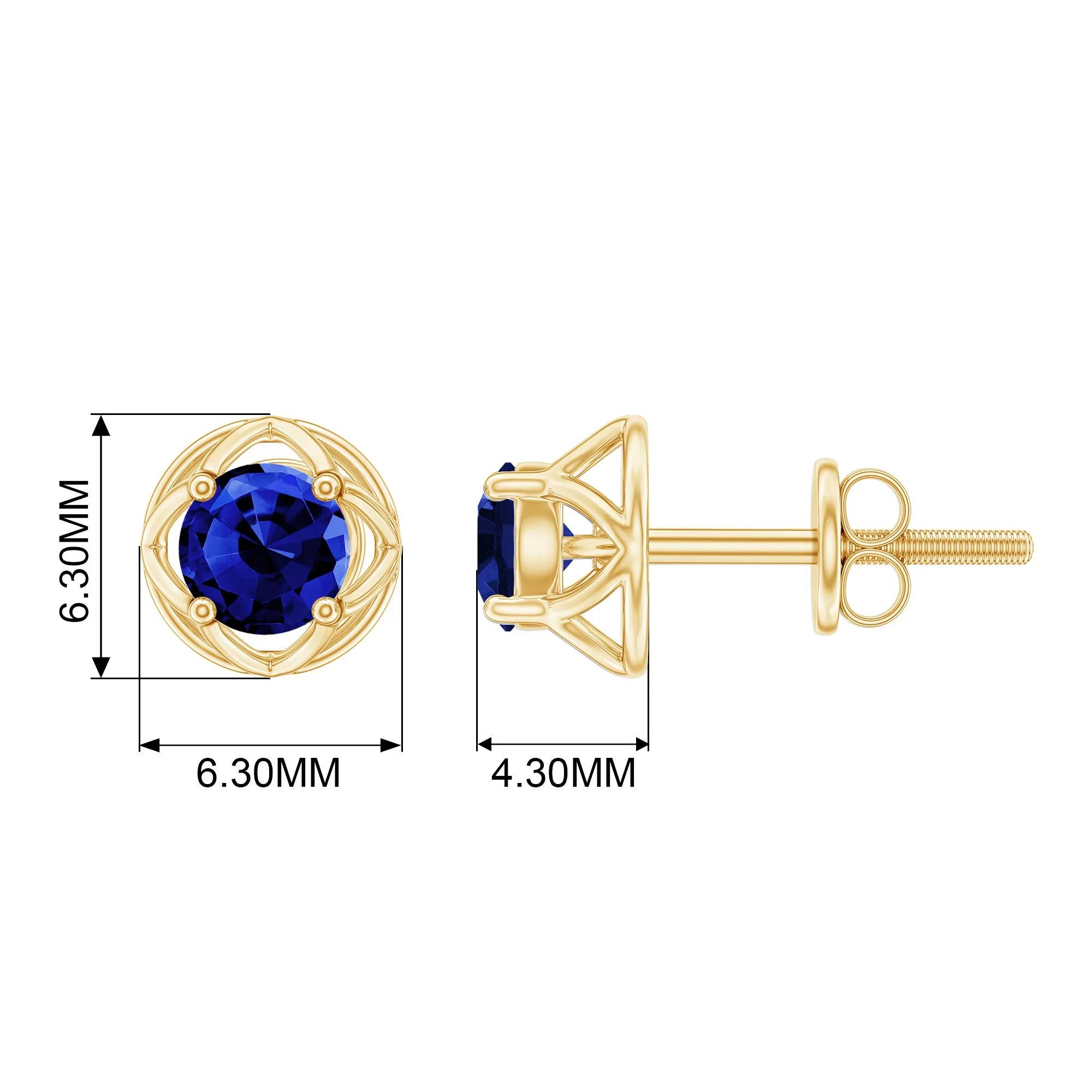 Round Cut Created Blue Sapphire Solitaire Floral Stud Earrings