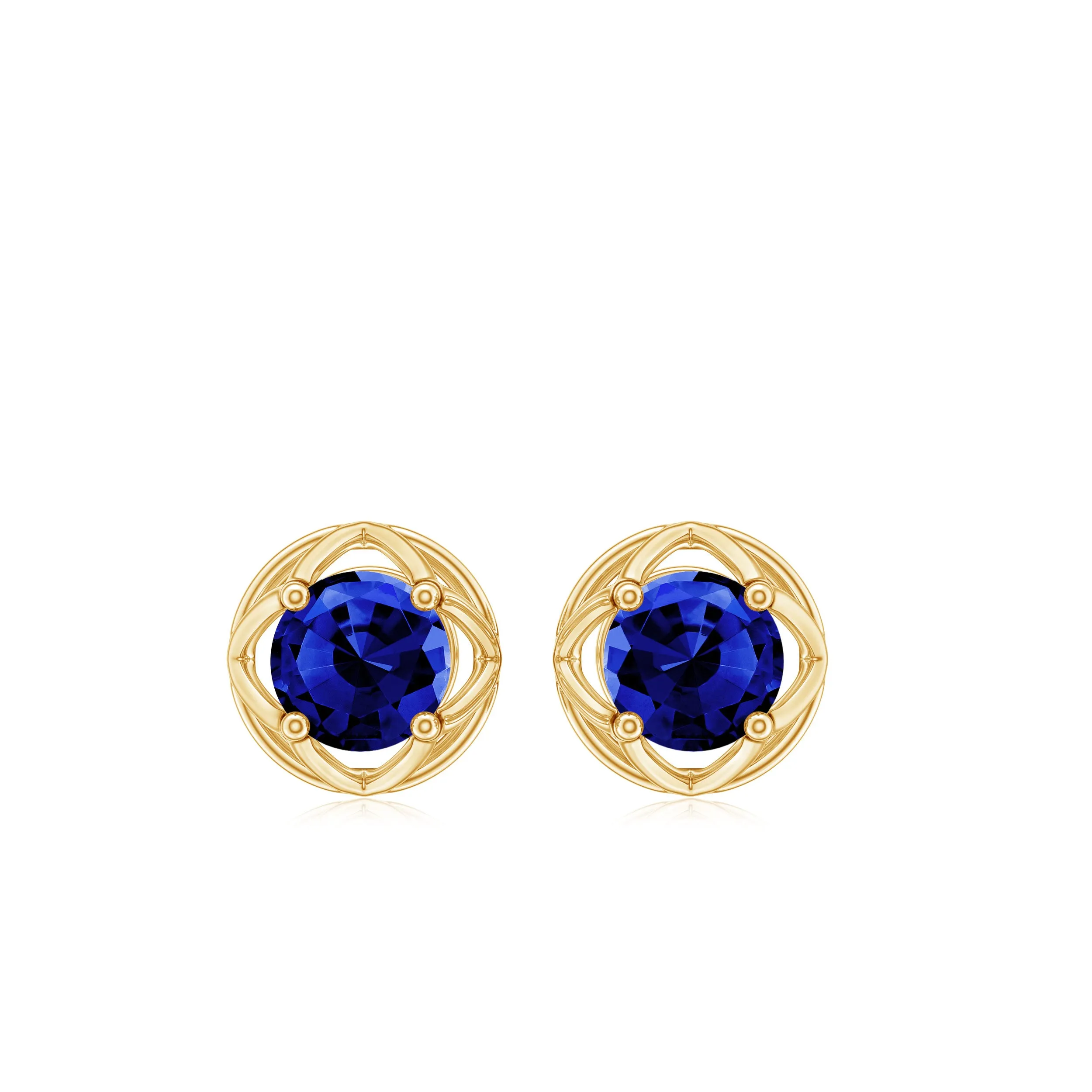 Round Cut Created Blue Sapphire Solitaire Floral Stud Earrings
