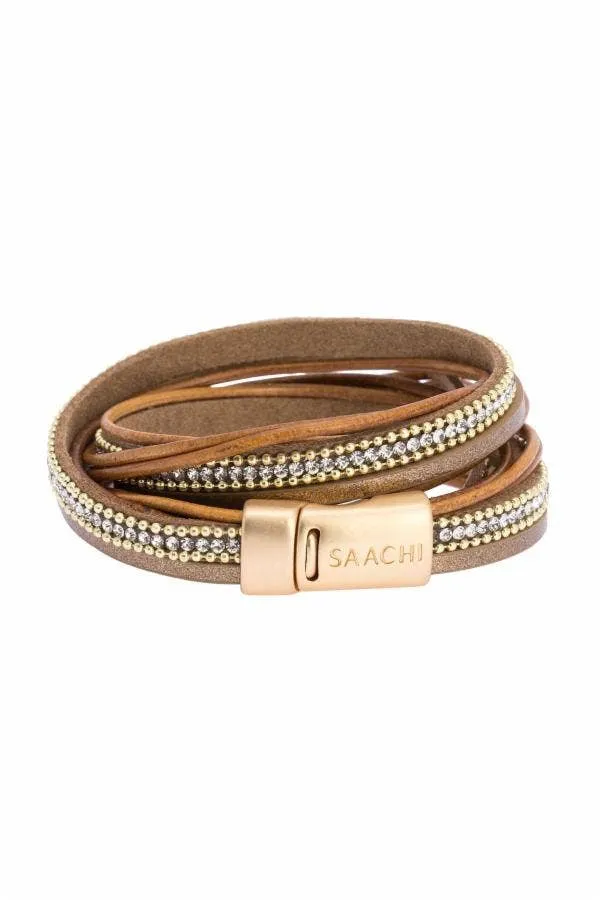SAACHI Flaunt Rhinestone Leather Wrap Bracelet