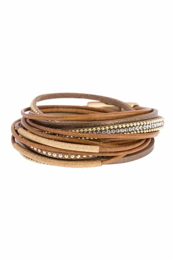 SAACHI Flaunt Rhinestone Leather Wrap Bracelet
