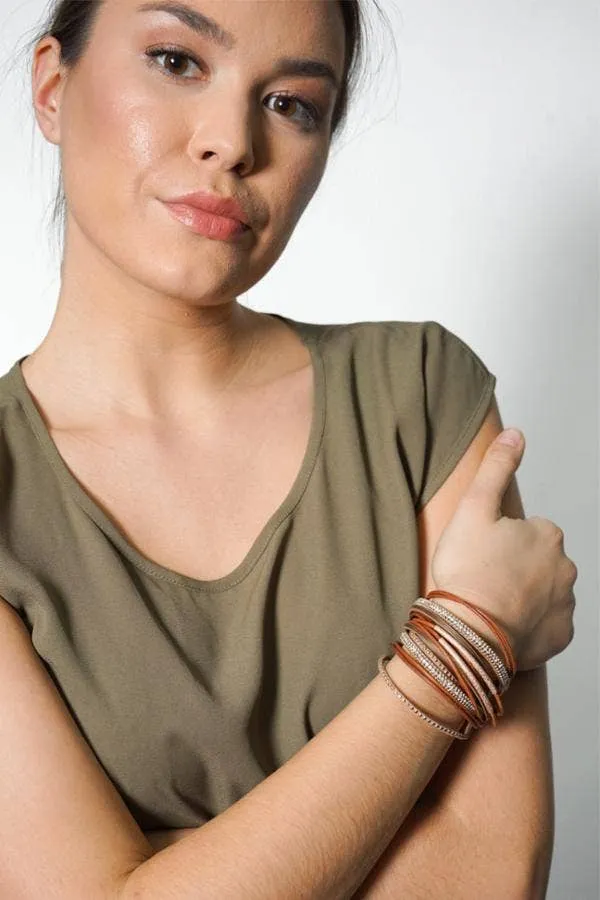 SAACHI Flaunt Rhinestone Leather Wrap Bracelet