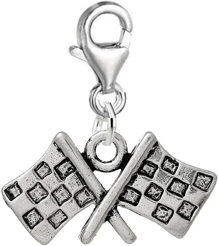 Sexy Sparkles Race Flag Clip On For Bracelet Charm Pendant for European Charm Jewelry with Lobster Clasp