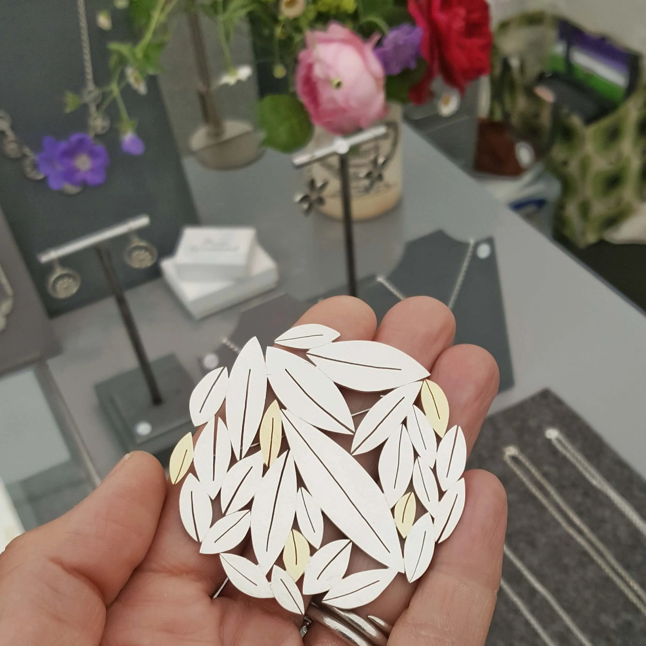 Silver and Gold Leaves Brooch