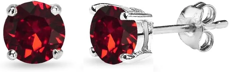 Sterling Silver Birthstone Crystal Solitaire Stud Earrings for Women and Men