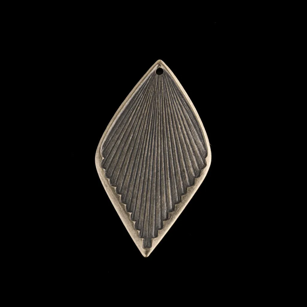Vintage stamped oxidized brass leaf pendant. Hole at the top. 38x21mm. Pkg. of 6. b9-2125