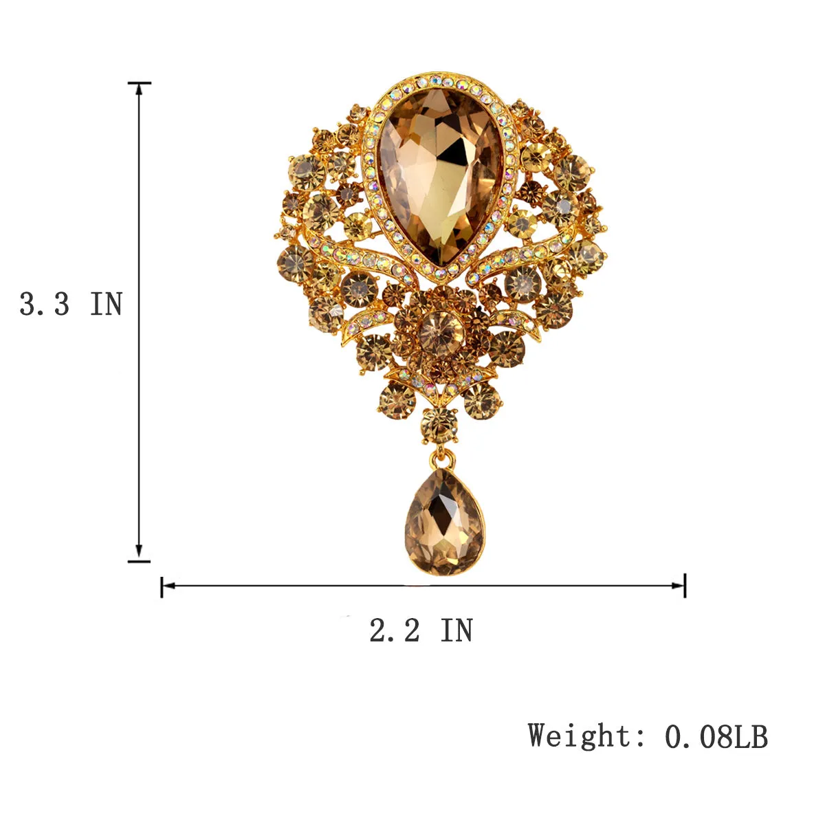 Vintage Wedding Bridal Elegant Brooches Crystal Rhinestone Tear drop Brooch Pin for Women