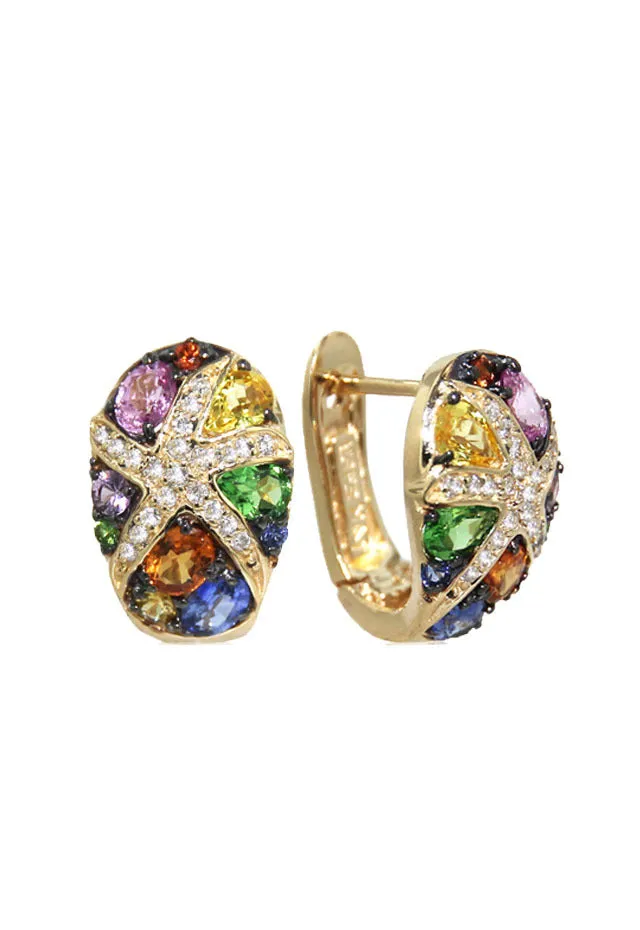 Watercolors 14K Yellow Gold Sapphire & Diamond Earrings, 3.01 TCW