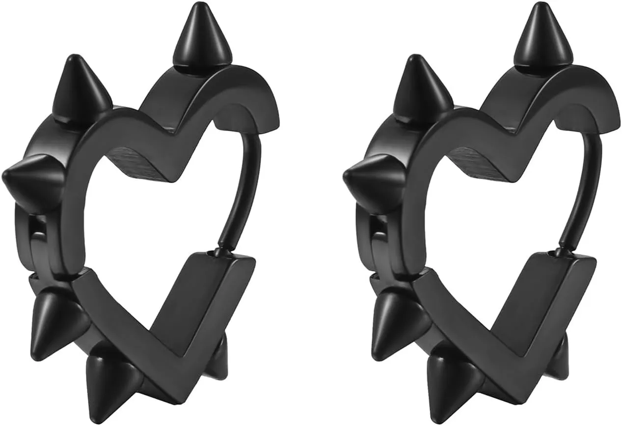 WCRAZYE Gothic Punk Spike Earrings for Women Stainless Steel Minimalist Safety Pin Heart Spike Earrings Punk Y2K Black Dangle Earrings Fashion Personalized Halloween Christmas Goth Jewelry Gifts
