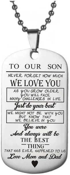 Women Men Dog Tag Necklaces Gift To Our Daughter Son From Dad And Mom Stainless Steel Pendant Necklace