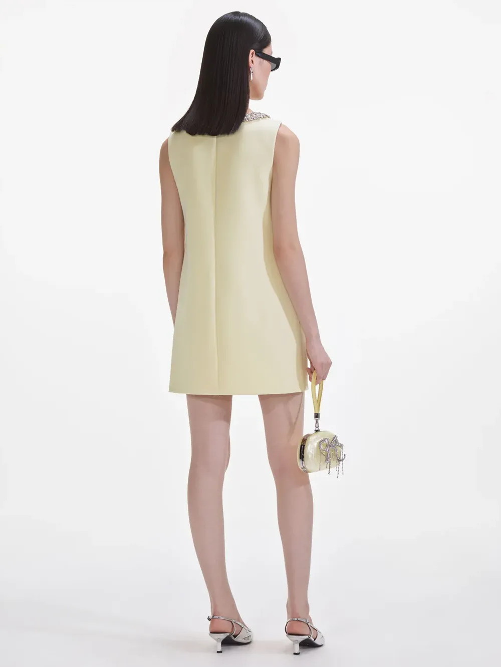 Yellow Crepe Bow Mini Dress